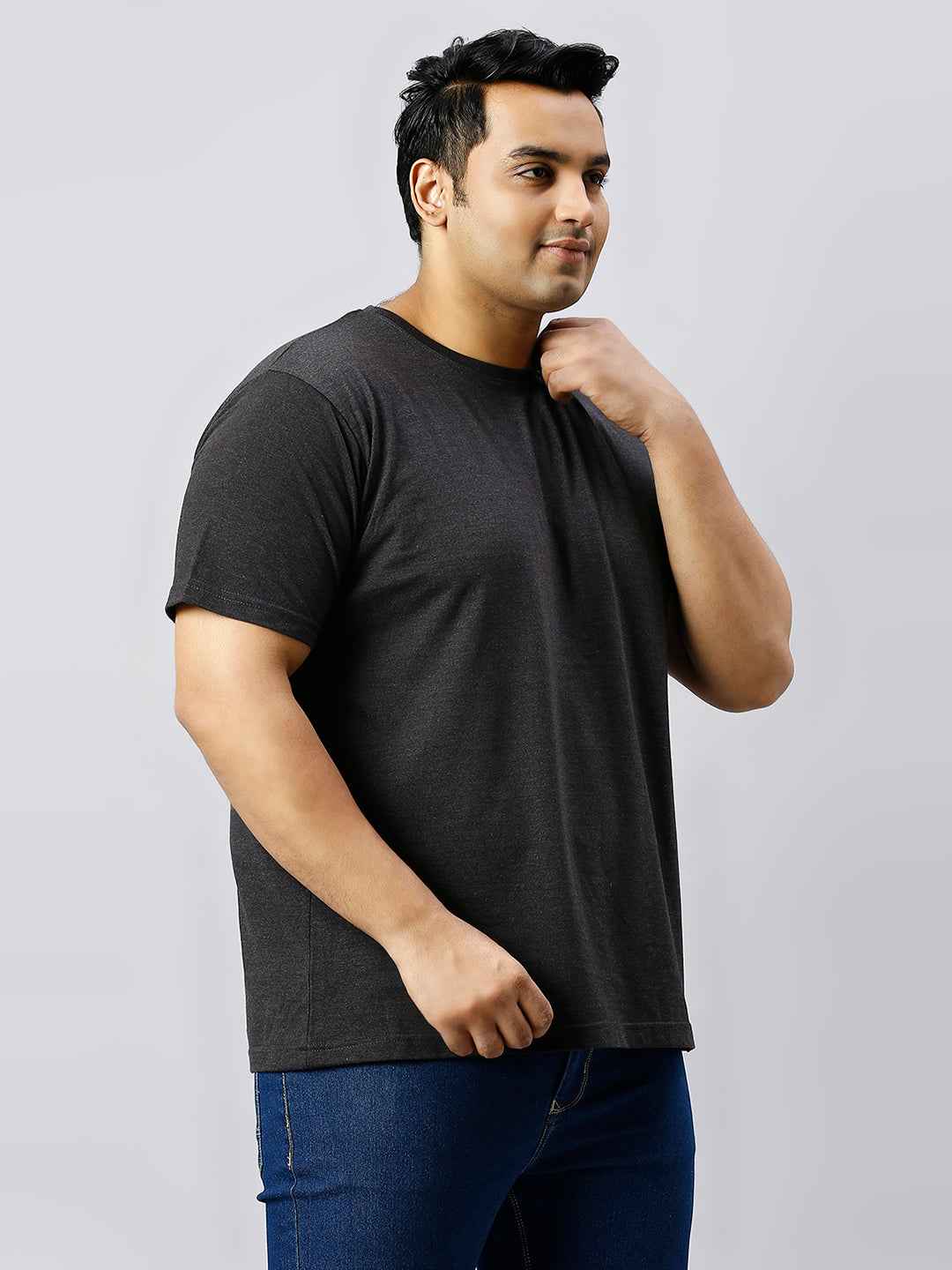 Men's Plus Size Solid Round Neck T-shirt Anthra