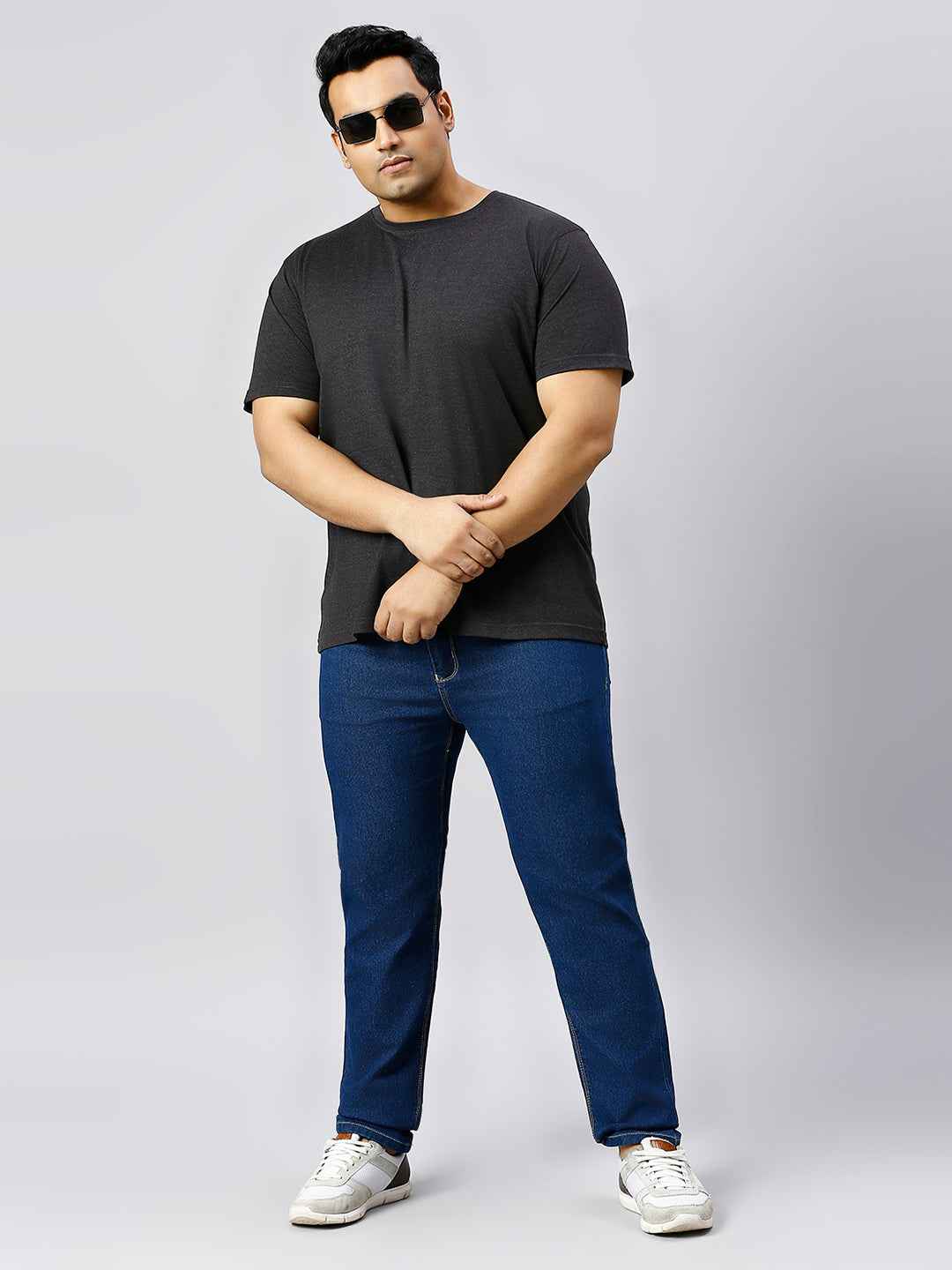 Men's Plus Size Solid Round Neck T-shirt Anthra