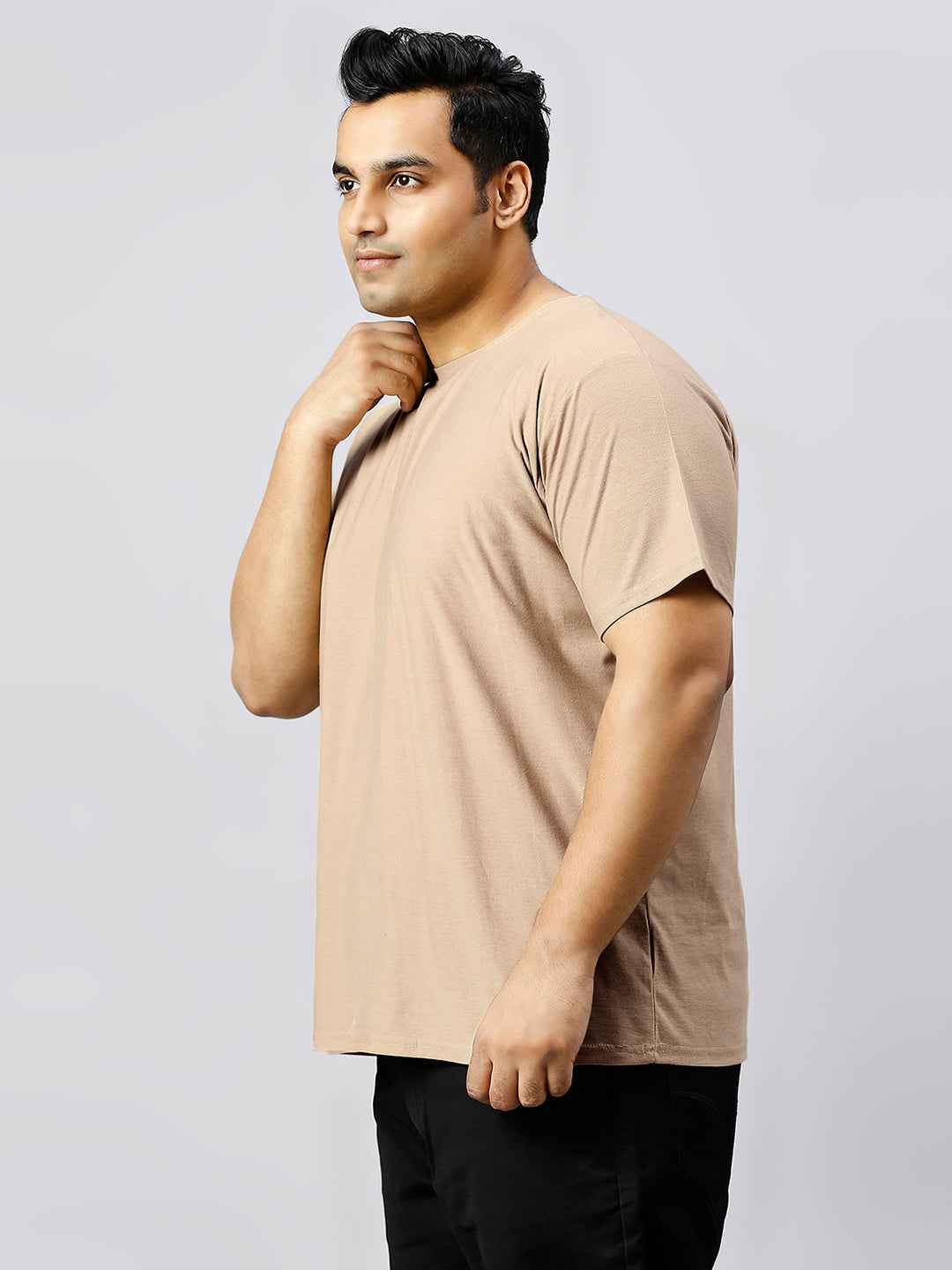 Men's Plus Size Solid Round Neck T-shirt Biscuit