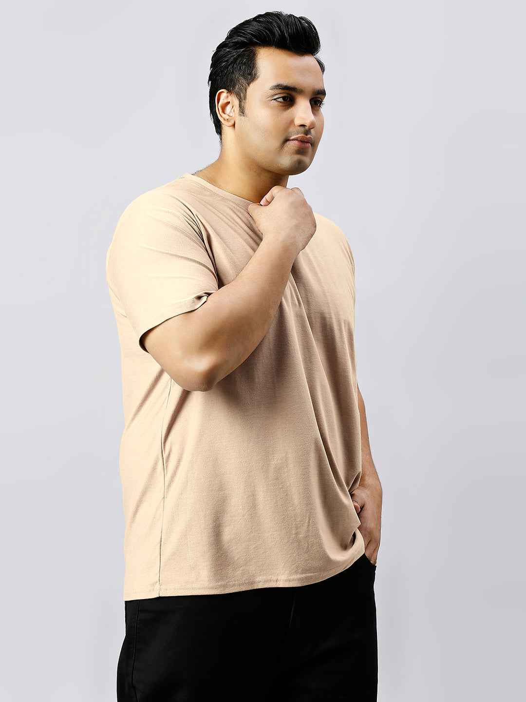 Men's Plus Size Solid Round Neck T-shirt Biscuit