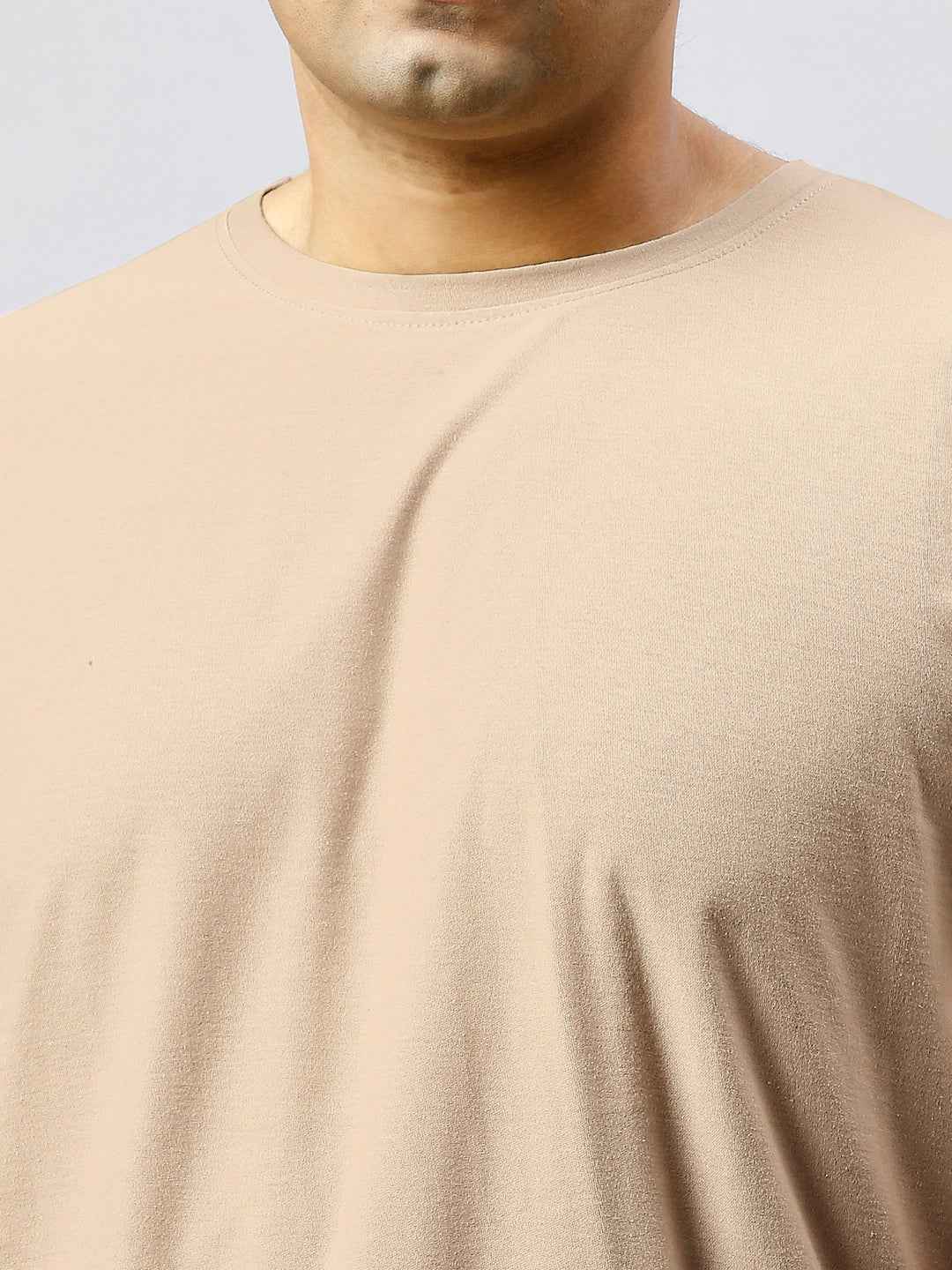 Men's Plus Size Solid Round Neck T-shirt Biscuit