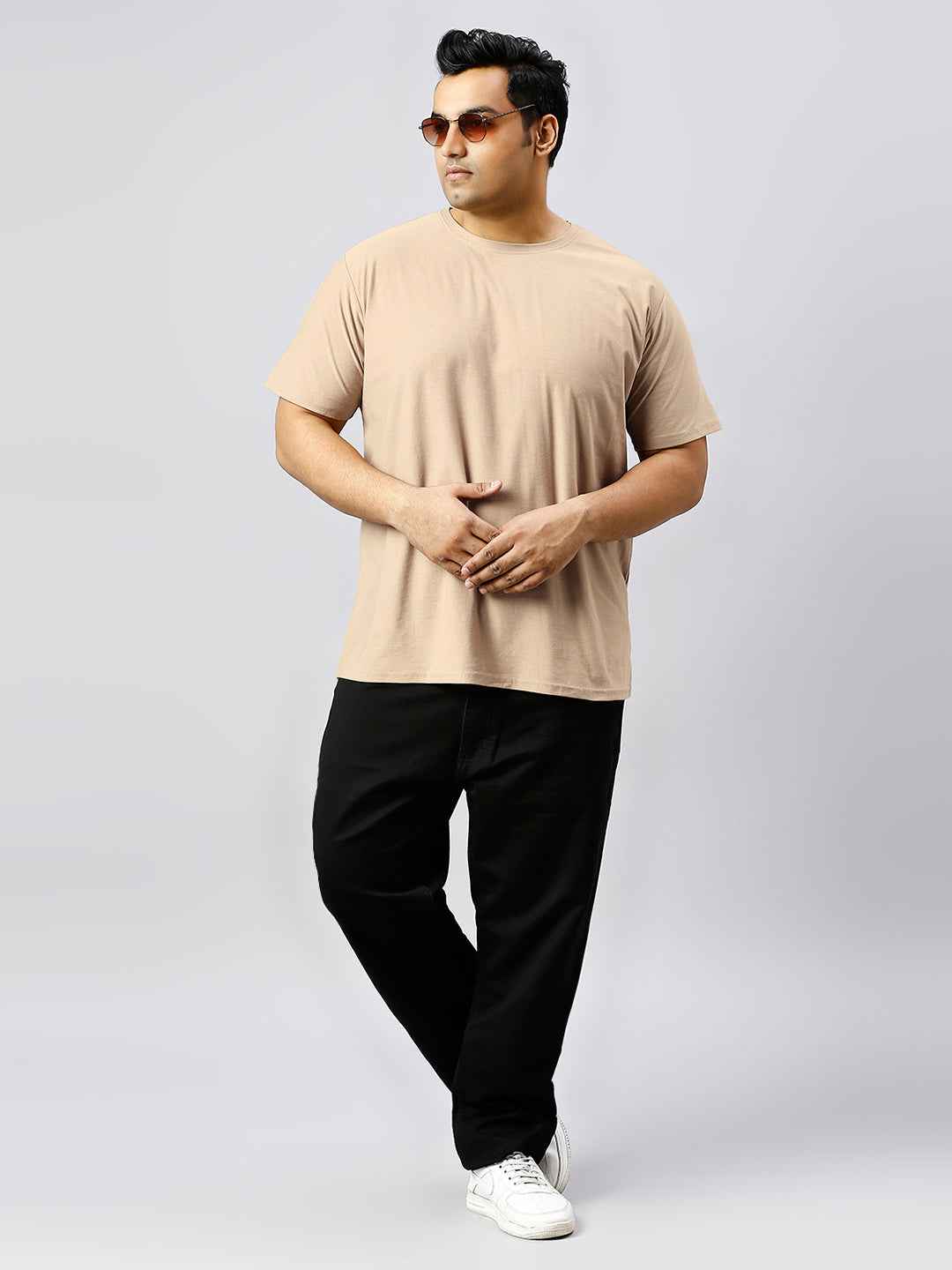 Men's Plus Size Solid Round Neck T-shirt Biscuit