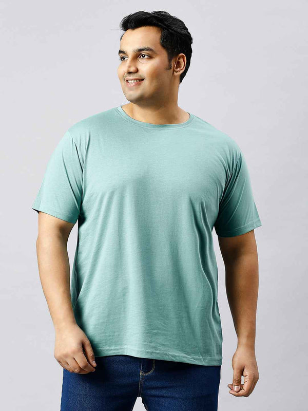 Men's Plus Size Solid Round Neck T-shirt-Green