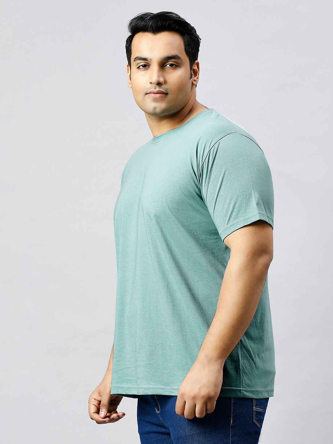 Men's Plus Size Solid Round Neck T-shirt-Green