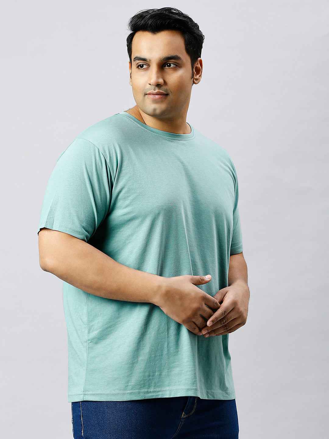 Men's Plus Size Solid Round Neck T-shirt-Green