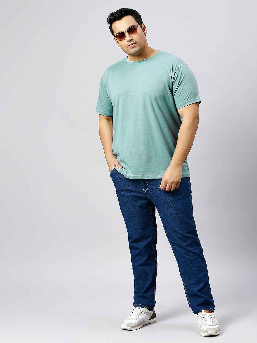 Men's Plus Size Solid Round Neck T-shirt-Green