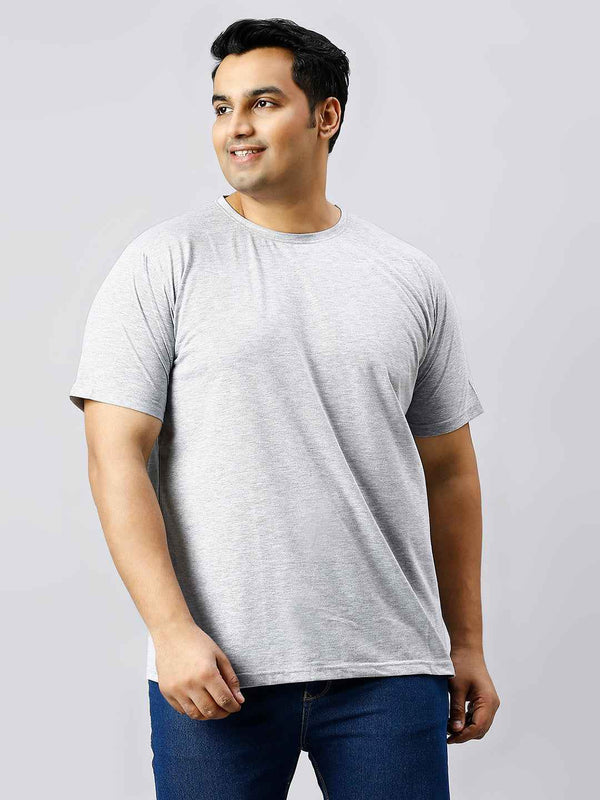Men's Plus Size Solid Round Neck T-shirt Grey Milange