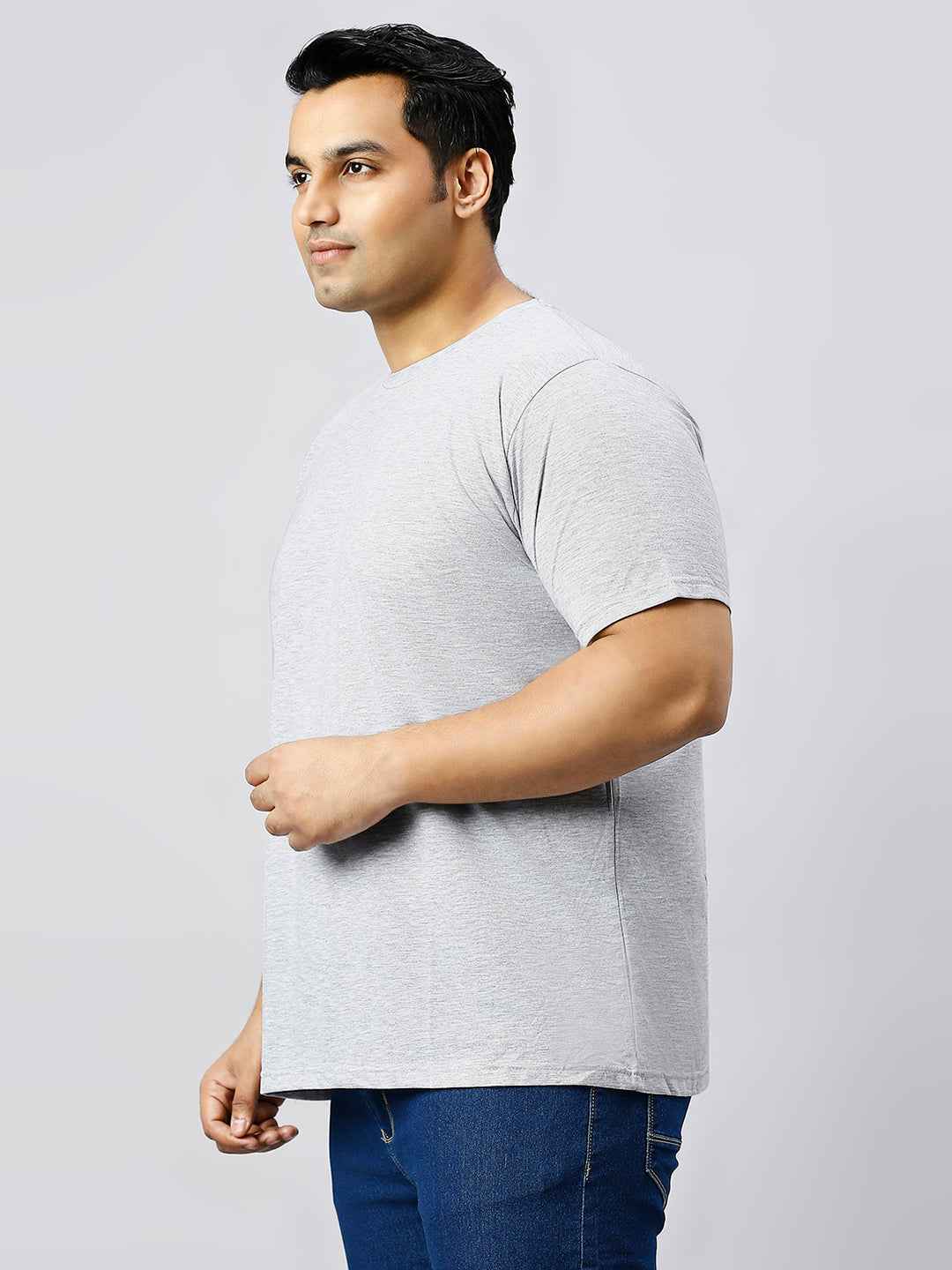 Men's Plus Size Solid Round Neck T-shirt Grey Milange