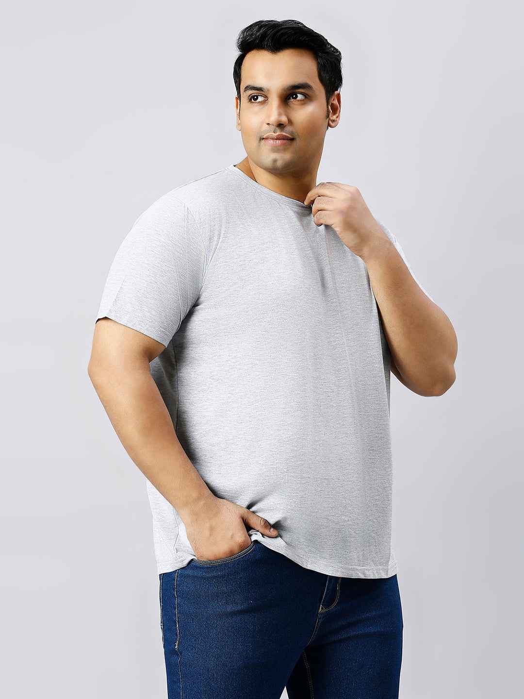 Men's Plus Size Solid Round Neck T-shirt Grey Milange