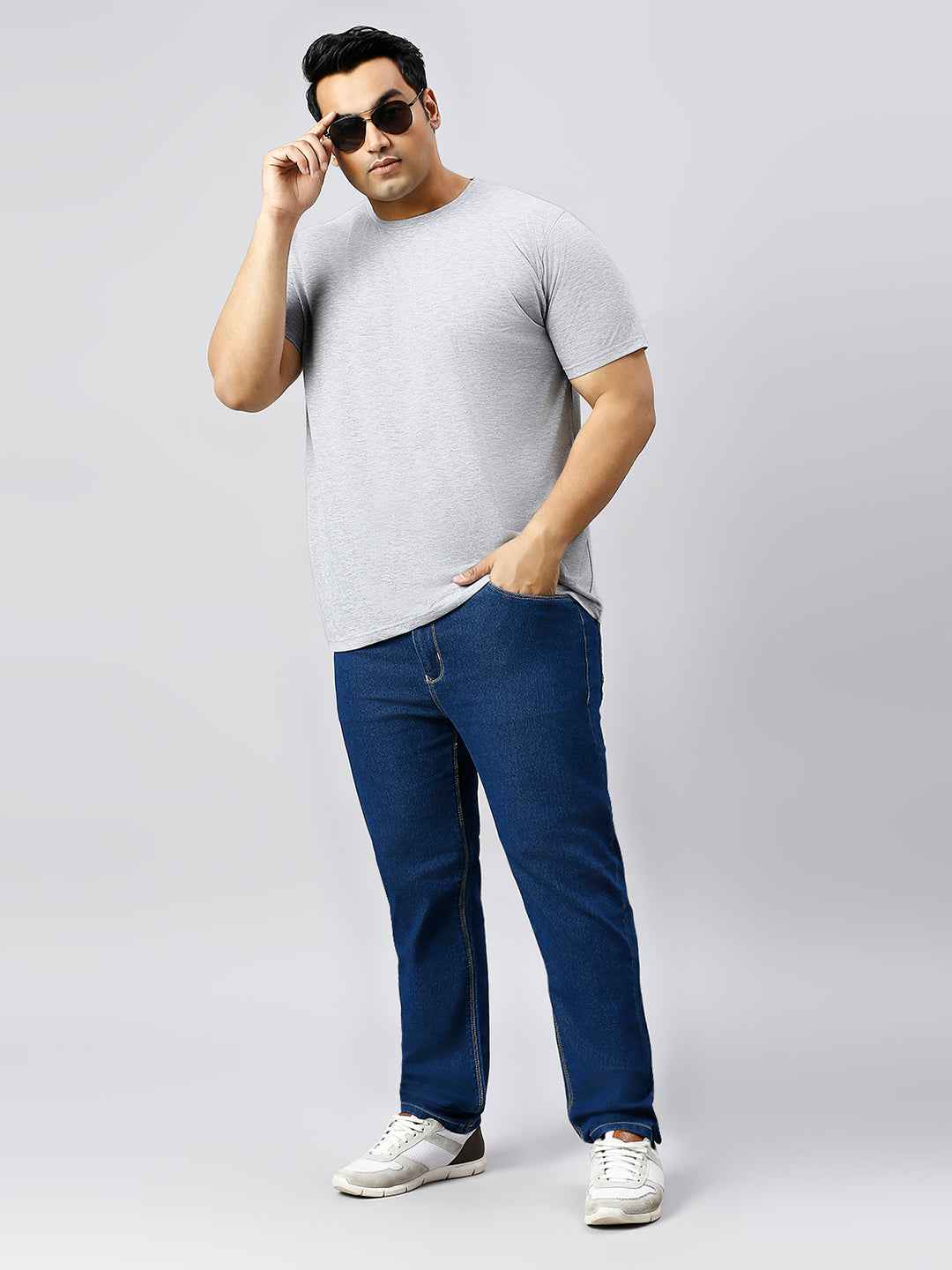 Men's Plus Size Solid Round Neck T-shirt Grey Milange