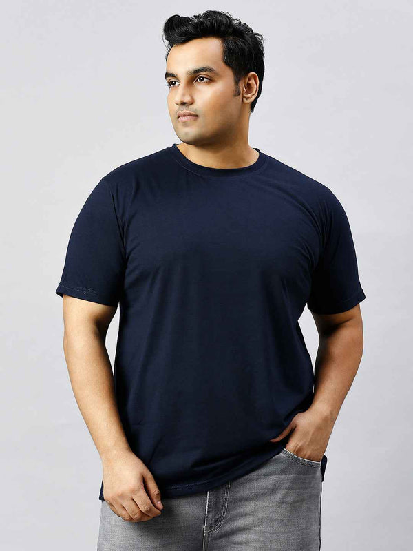Men's Plus Size Solid Round Neck T-shirt Navy Blue
