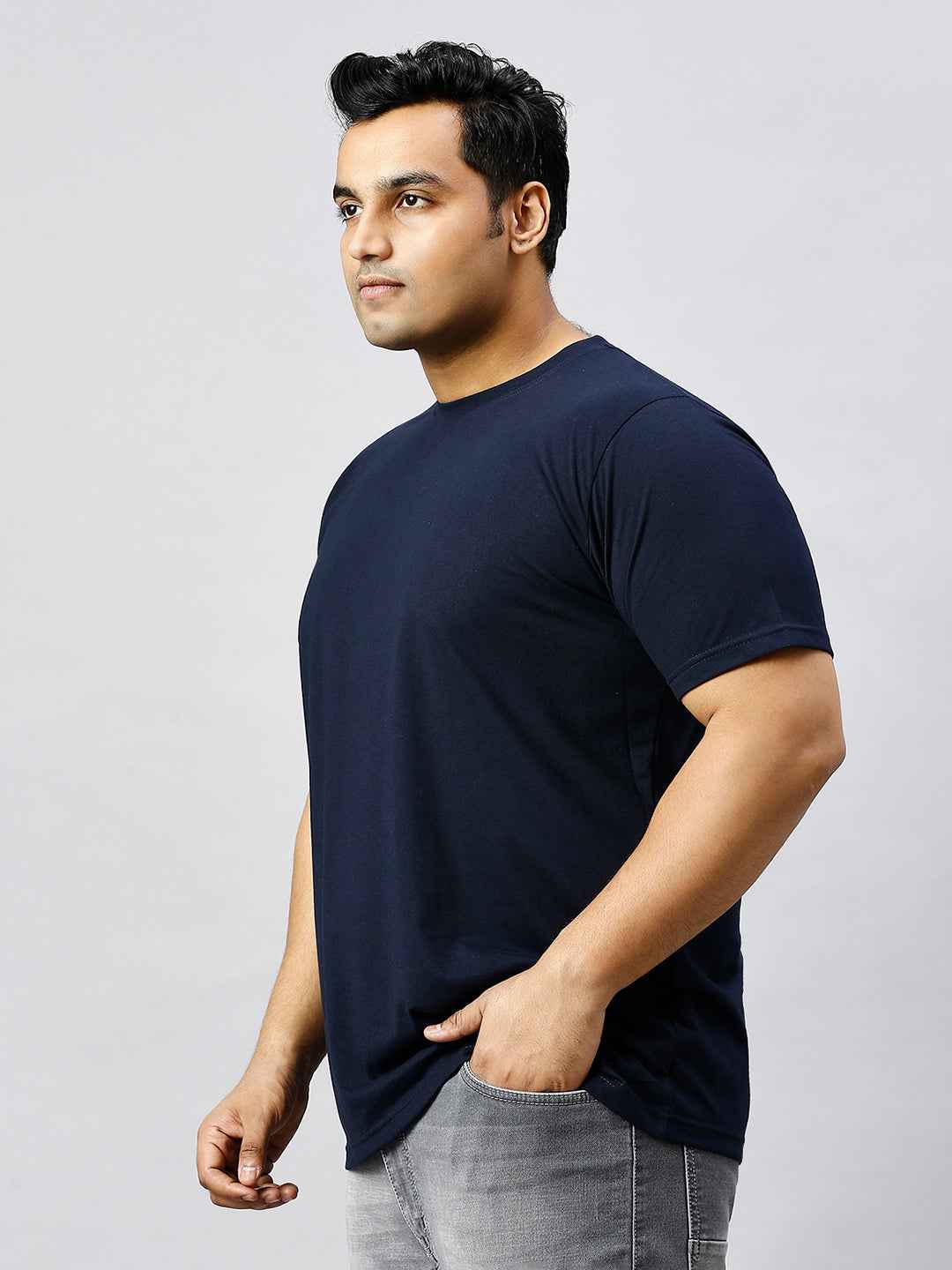Men's Plus Size Solid Round Neck T-shirt Navy Blue