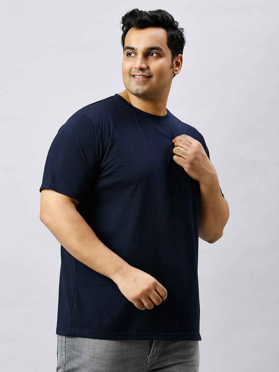 Men's Plus Size Solid Round Neck T-shirt Navy Blue