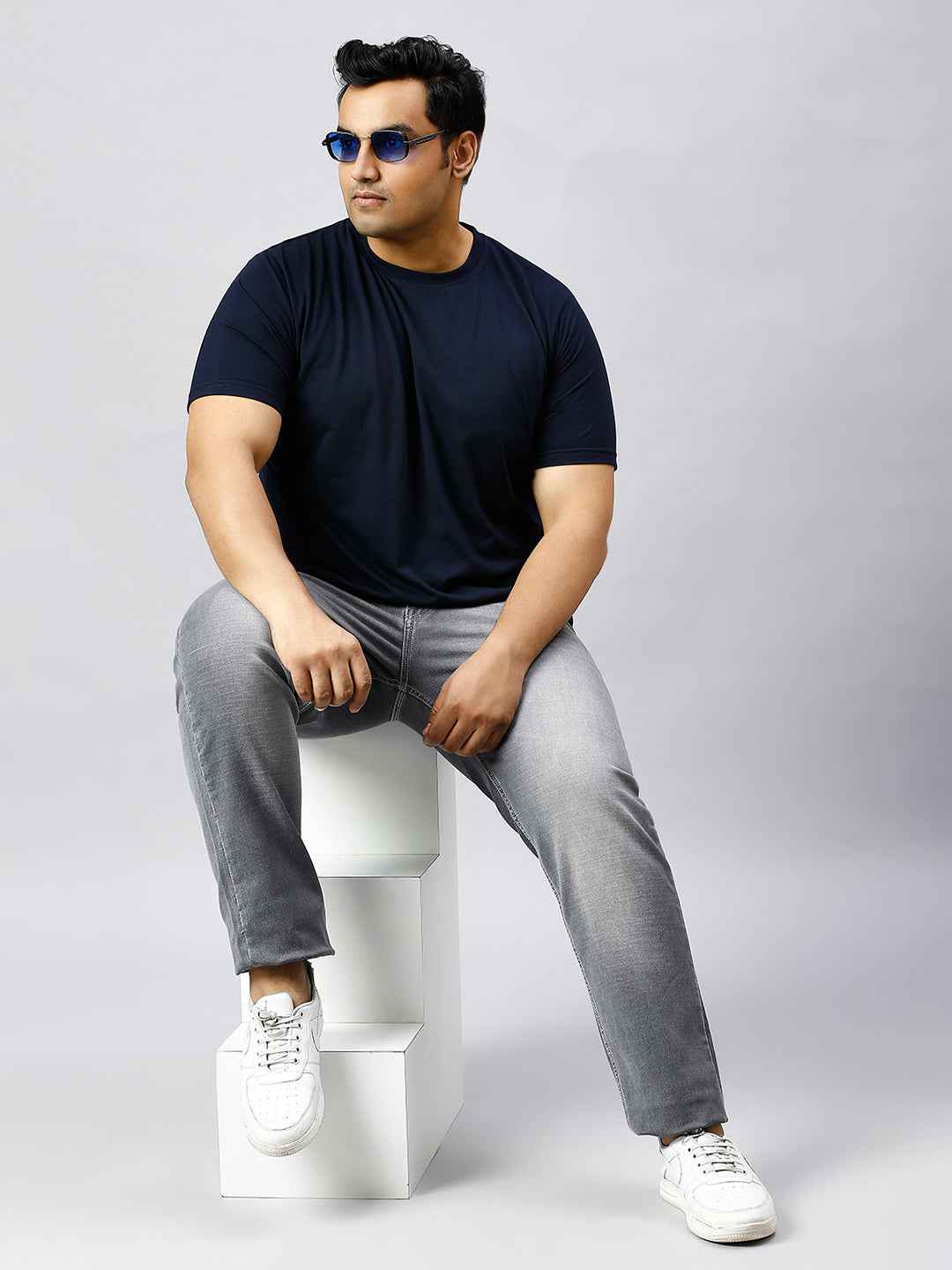 Men's Plus Size Solid Round Neck T-shirt Navy Blue