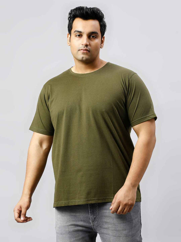 Men's Plus Size Solid Round Neck T-shirt Olive