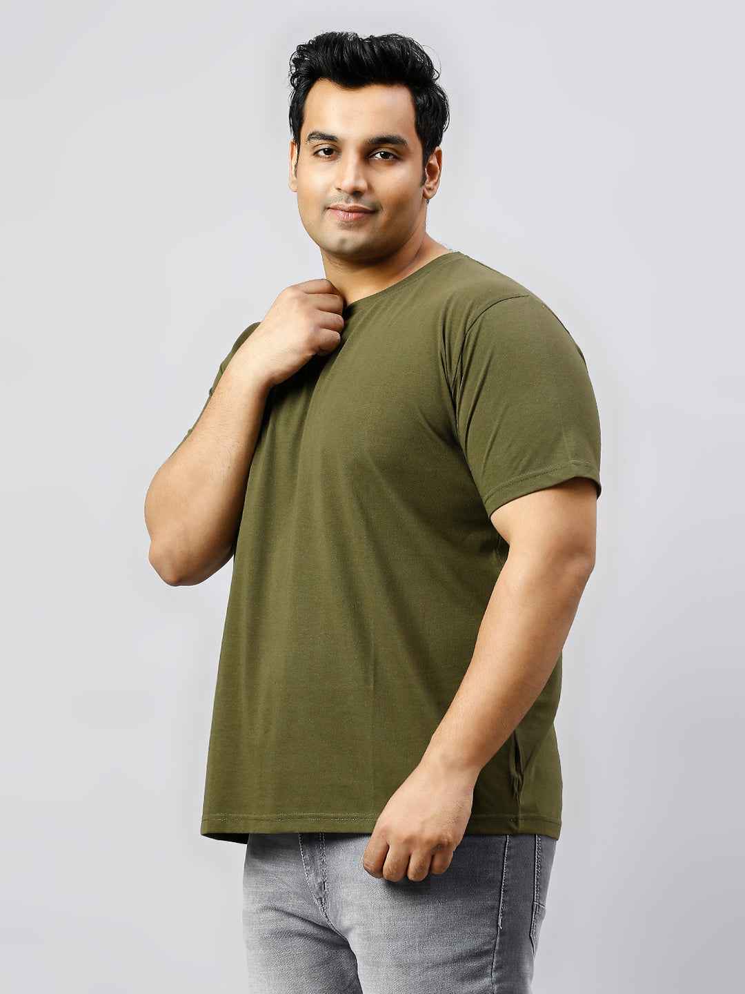Men's Plus Size Solid Round Neck T-shirt Olive