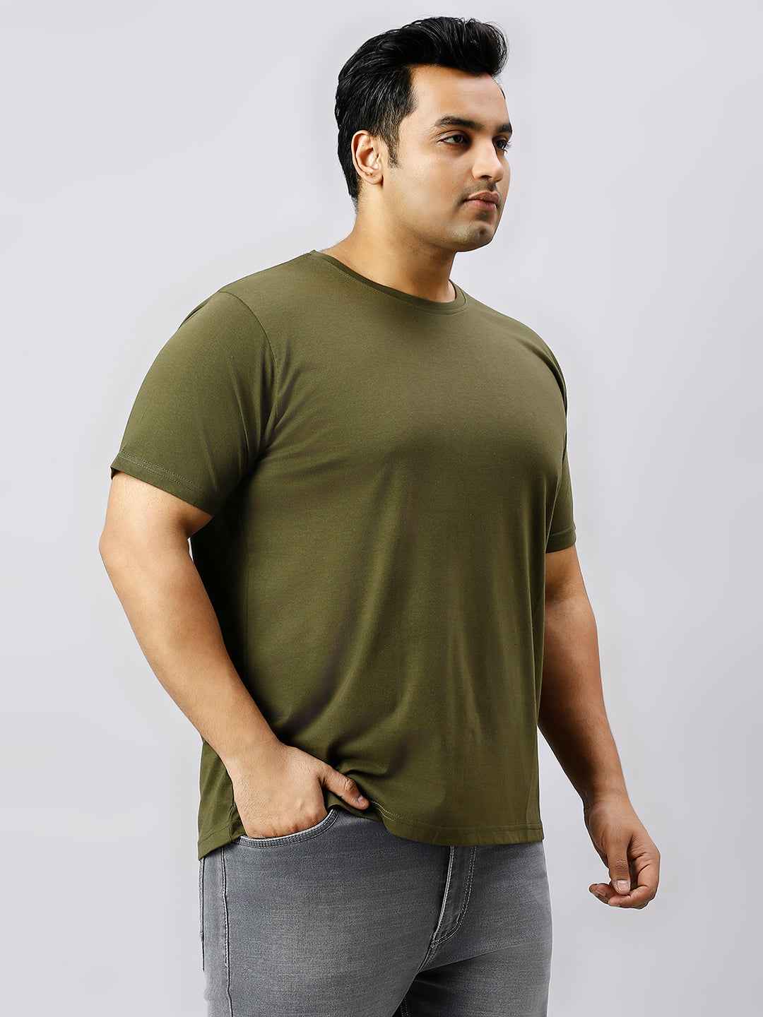Men's Plus Size Solid Round Neck T-shirt Olive
