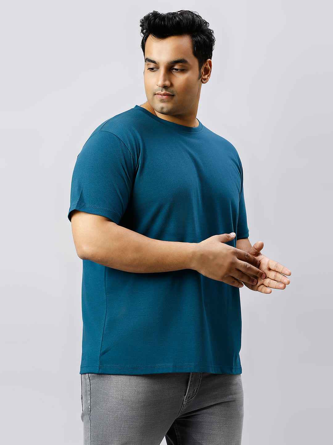 Men's Plus Size Solid Round Neck T-shirt Teal