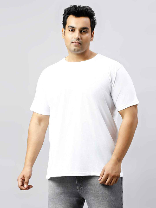 Men's Plus Size Solid Round Neck T-shirt White