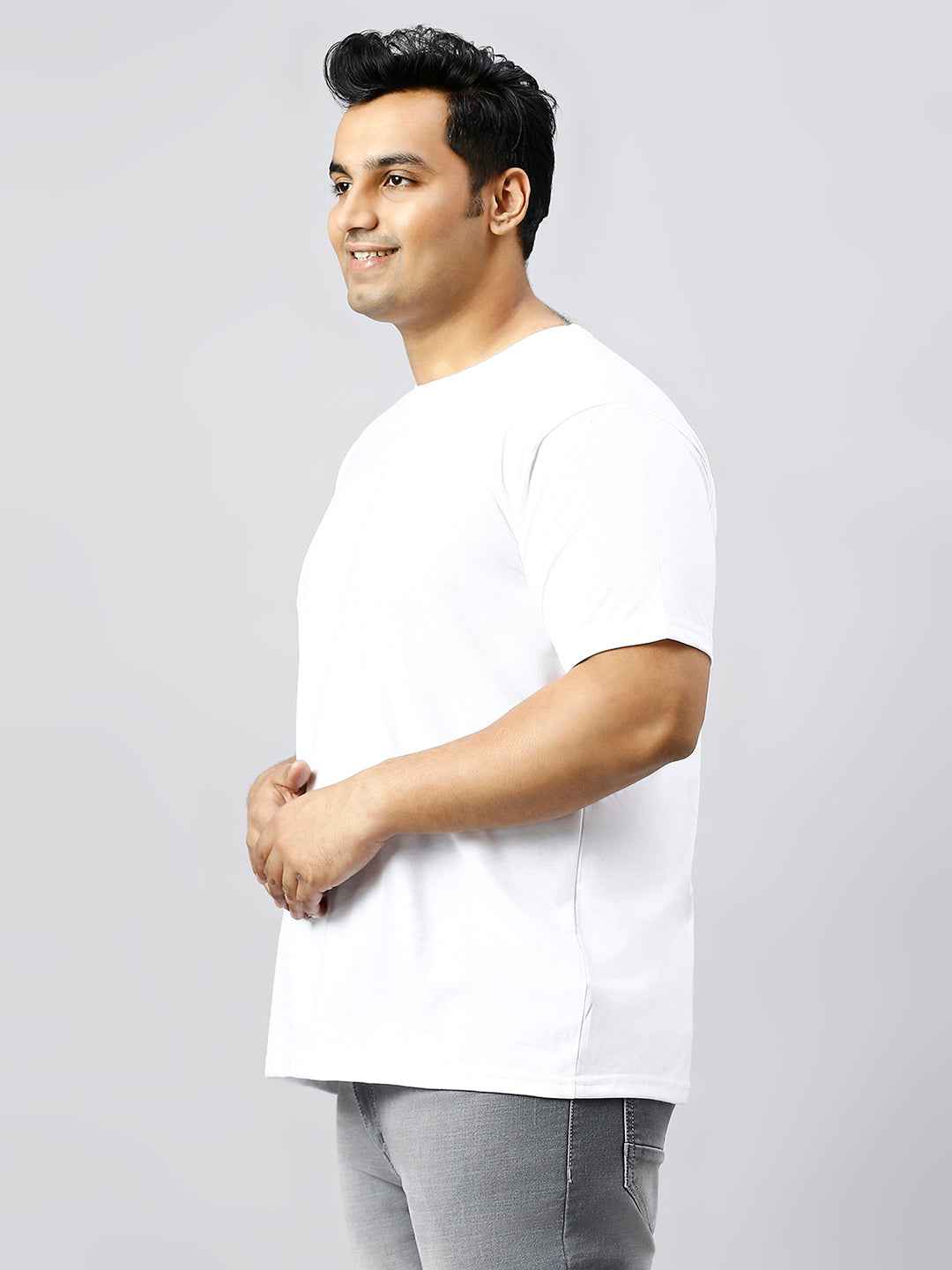Men's Plus Size Solid Round Neck T-shirt White