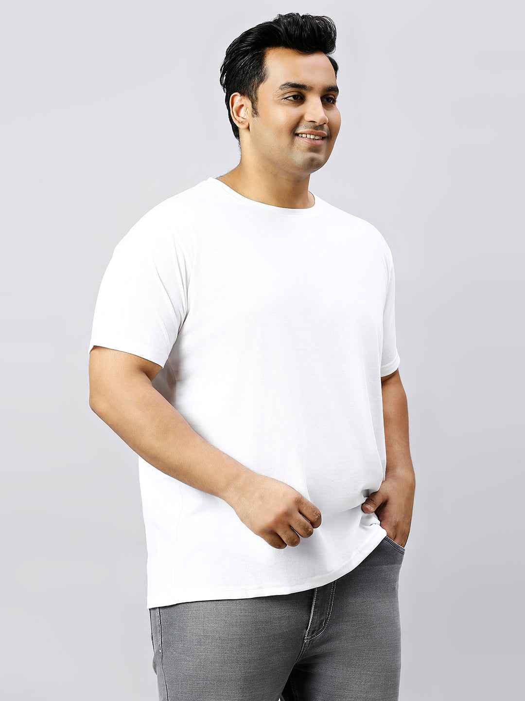 Men's Plus Size Solid Round Neck T-shirt White