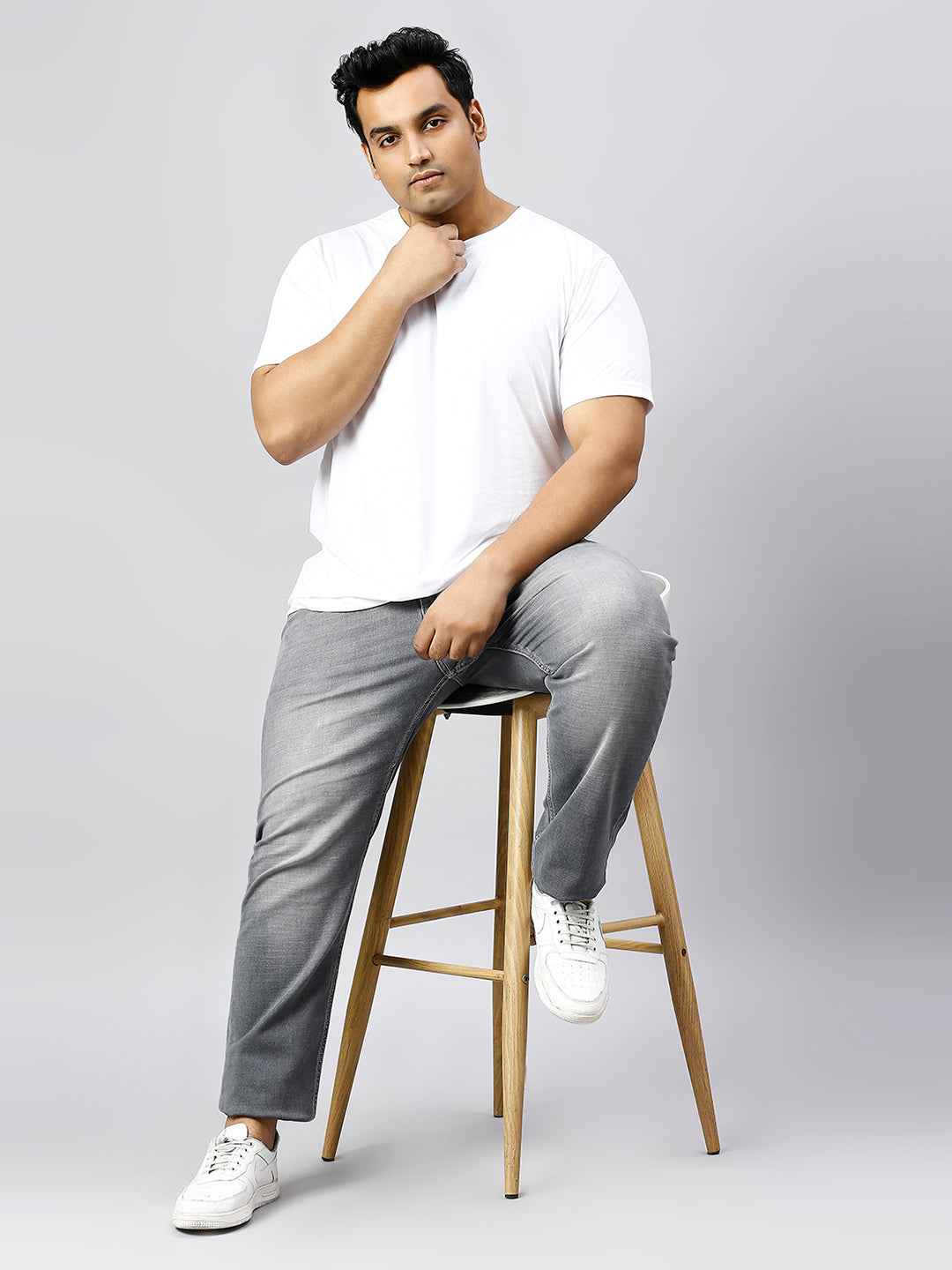 Men's Plus Size Solid Round Neck T-shirt White