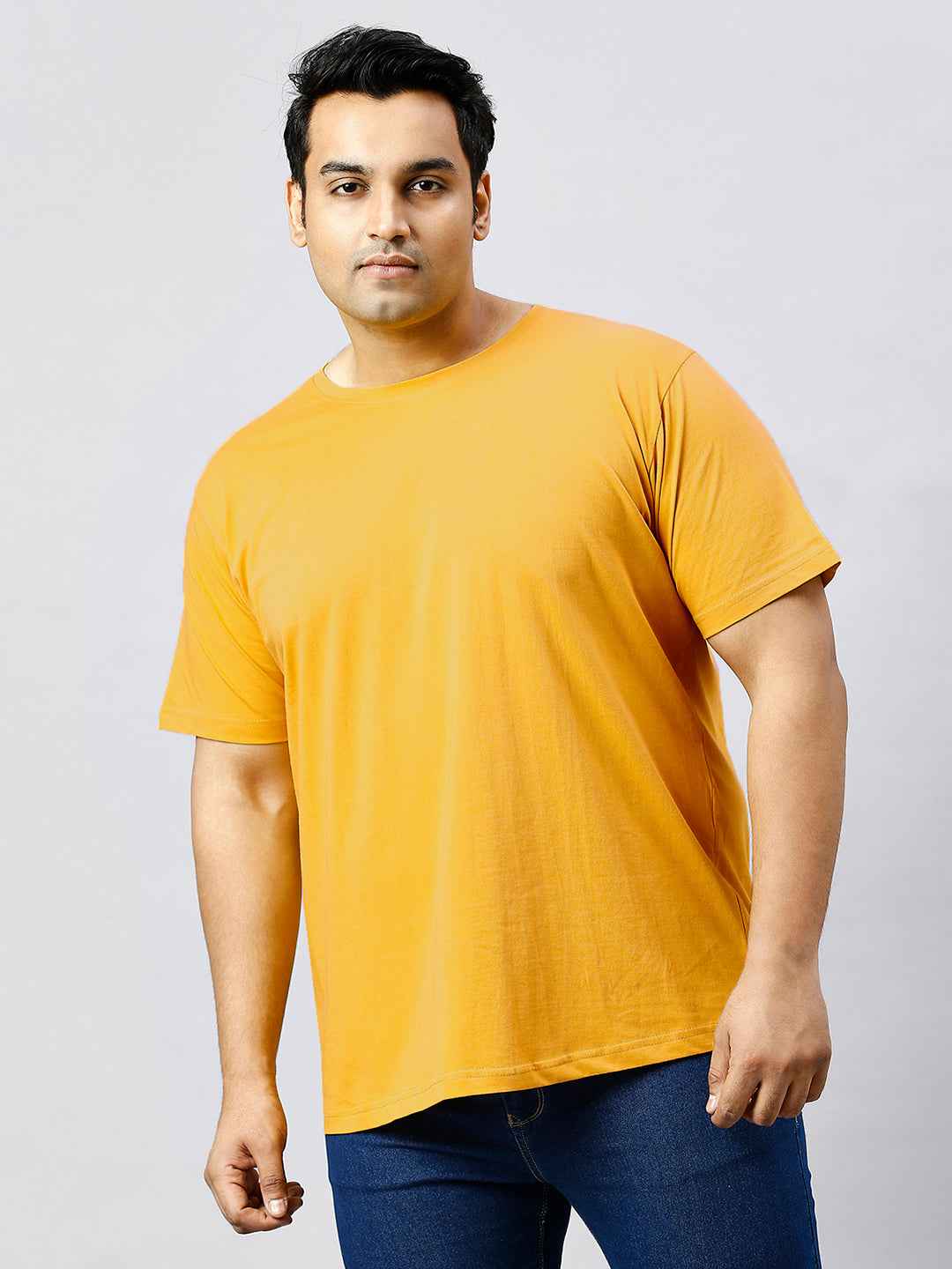 Men's Plus Size Solid Round Neck T-shirt Mustard