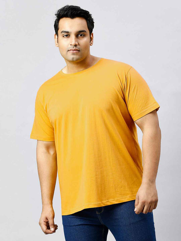 Men's Plus Size Solid Round Neck T-shirt Mustard