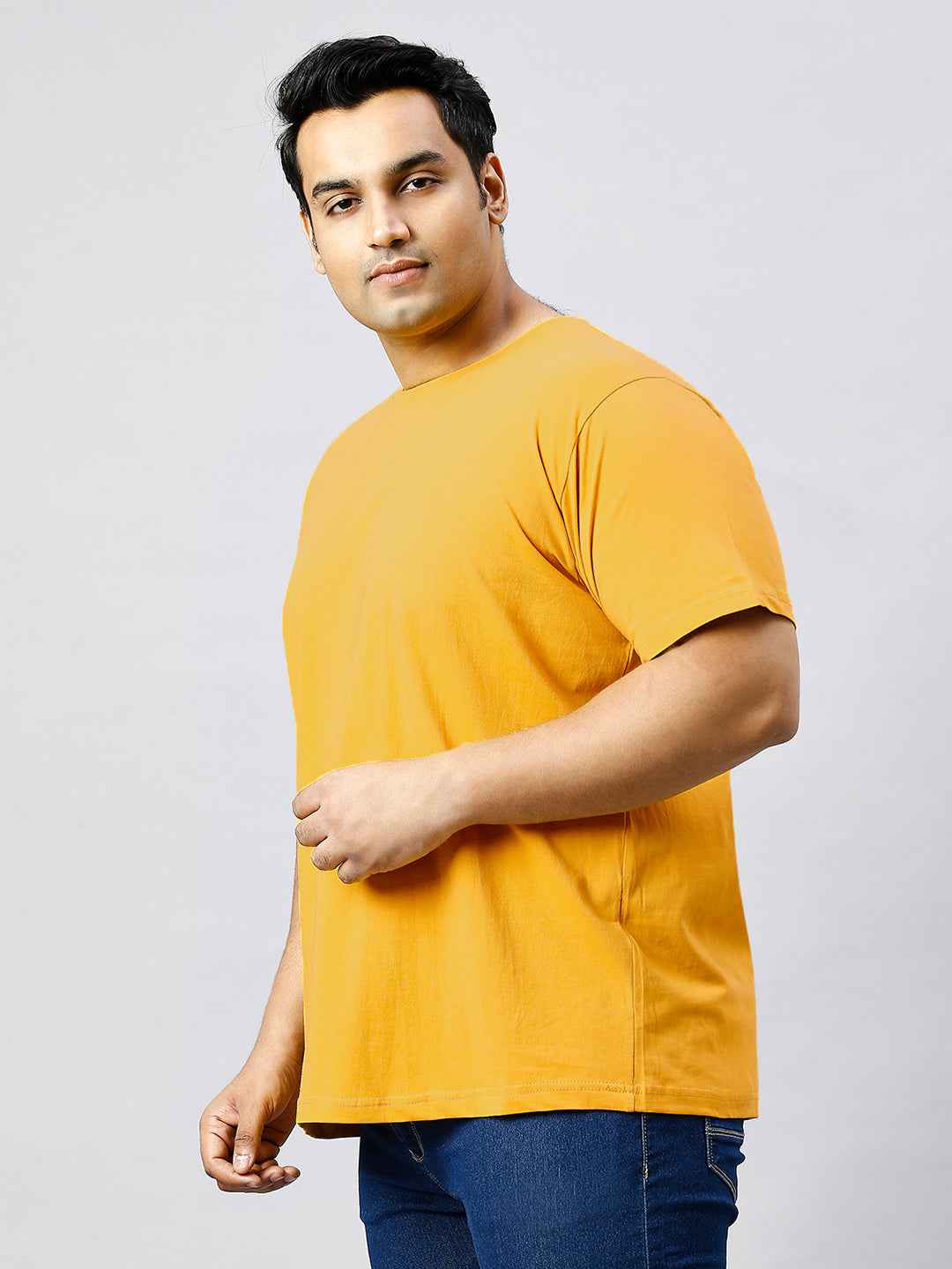 Men's Plus Size Solid Round Neck T-shirt Mustard