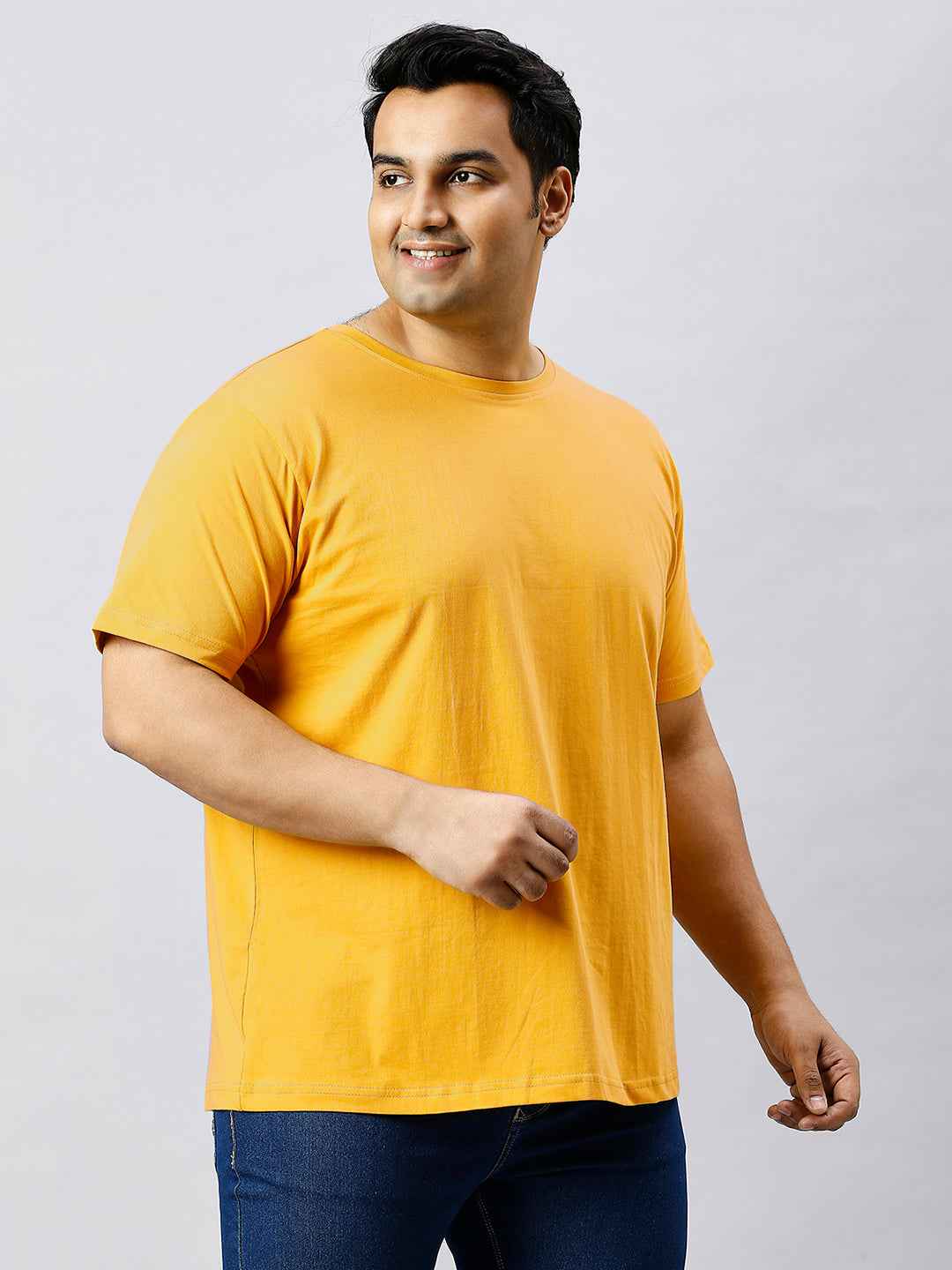Men's Plus Size Solid Round Neck T-shirt Mustard