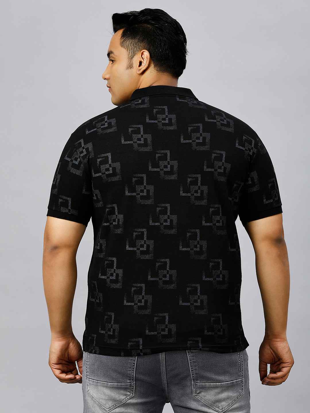 Plus Size All Over Printed Black T-shirt