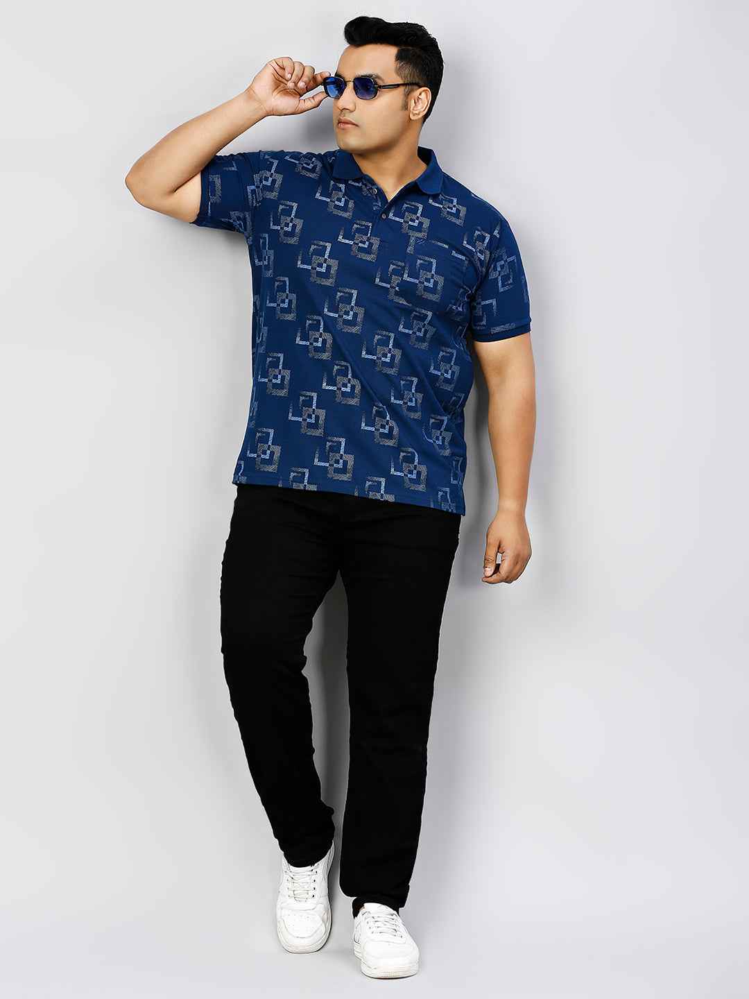 Plus Size All Over Printed Indigo T-shirt