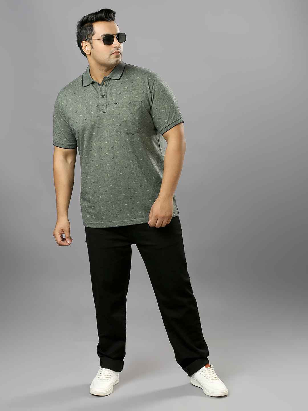 Men's plus size all over self print design Green T-shirt