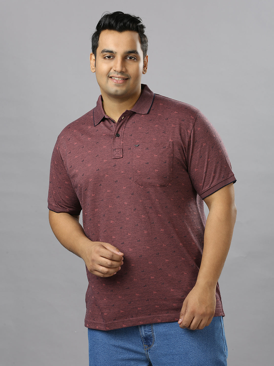 Men's plus size all over self print design Plum T-shirt - XMEX Clothing