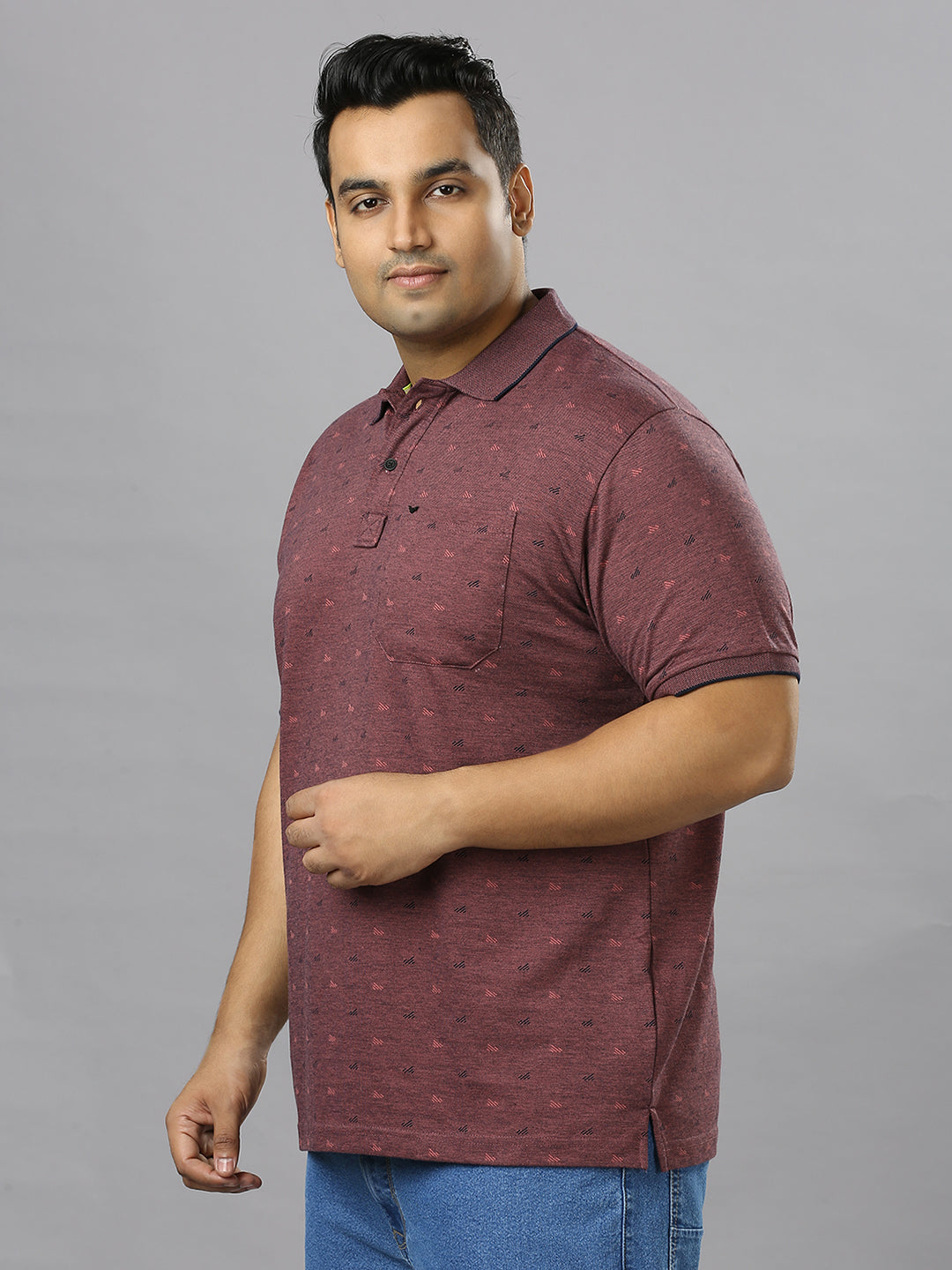 Men's plus size all over self print design Plum T-shirt - XMEX Clothing