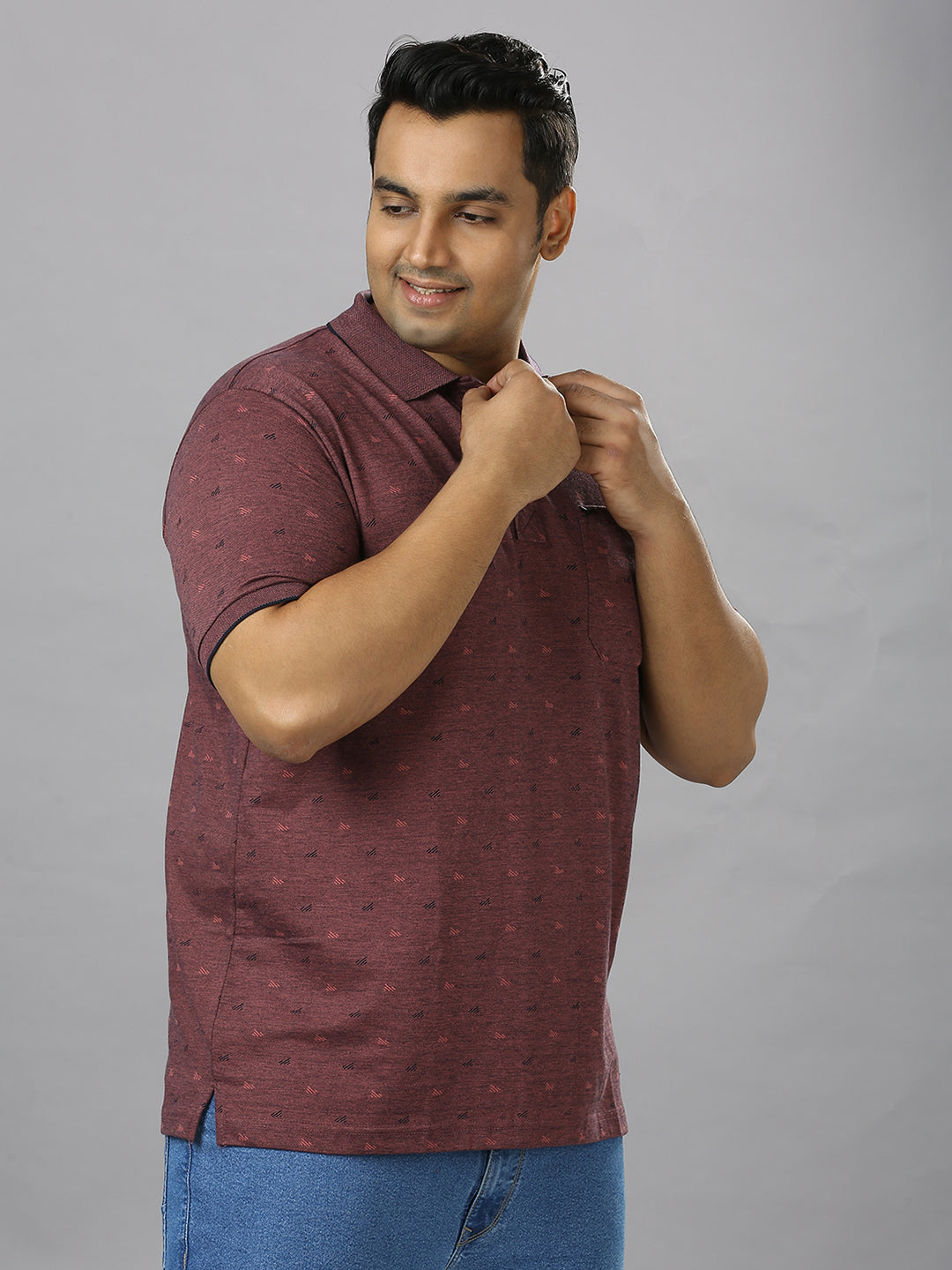 Men's plus size all over self print design Plum T-shirt - XMEX Clothing