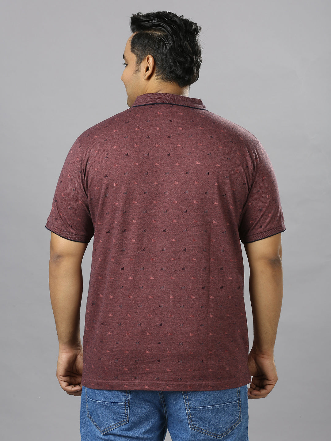 Men's plus size all over self print design Plum T-shirt - XMEX Clothing