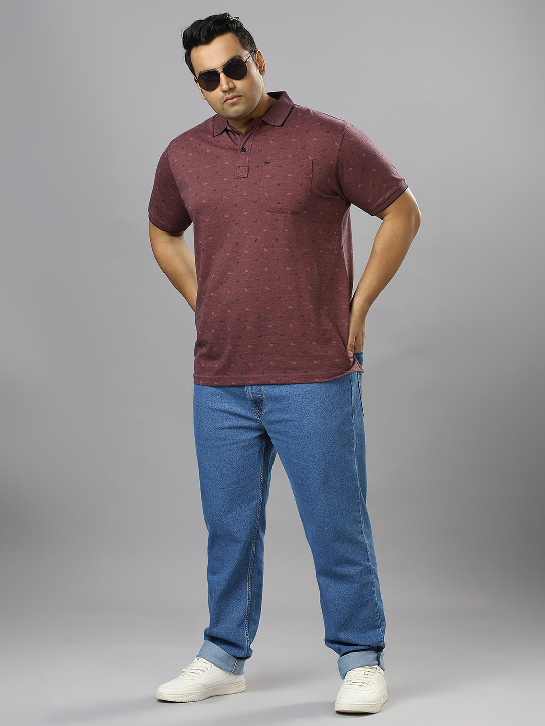 Men's plus size all over self print design Plum T-shirt - XMEX Clothing