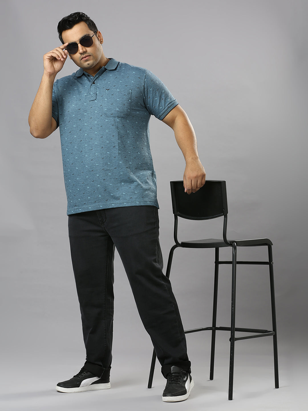 Men's plus size all over self print design Sky Blue T-shirt - XMEX Clothing