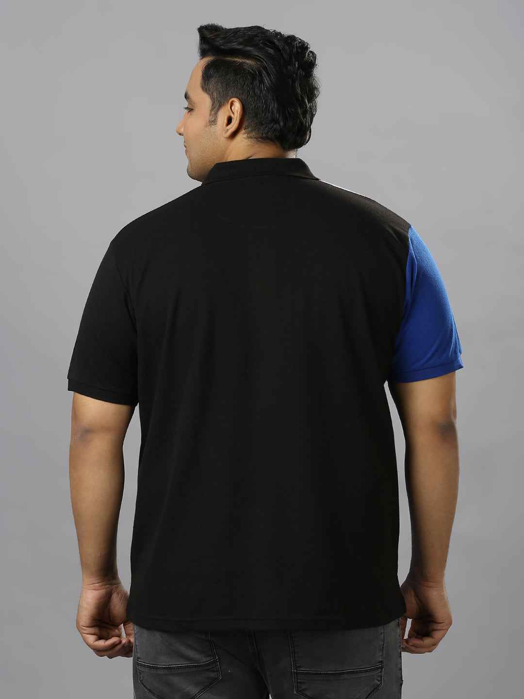 Men's Plus Size Cut & Sew Black and White T-shirt with Patch
