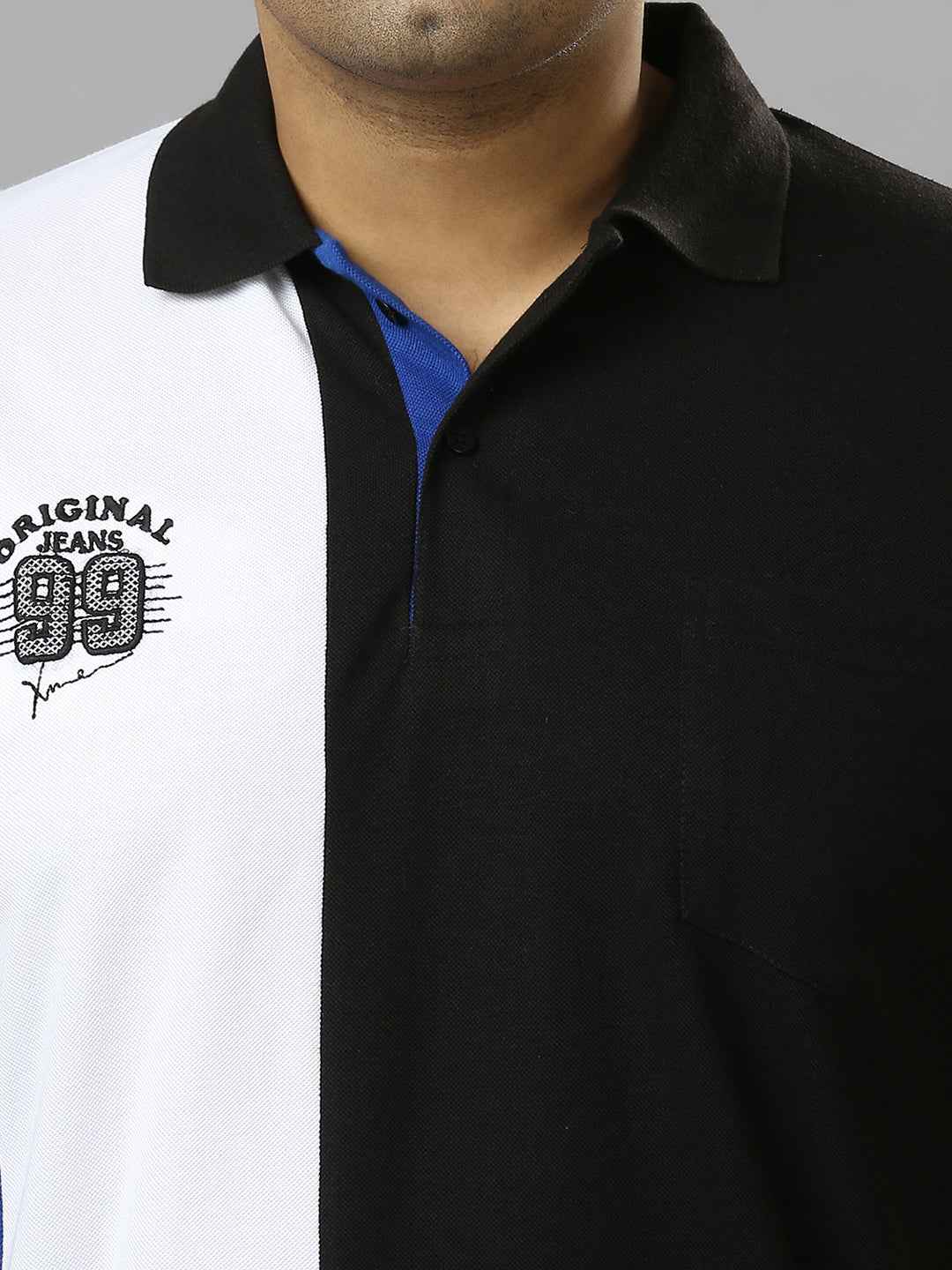 Men's Plus Size Cut & Sew Black and White T-shirt with Patch