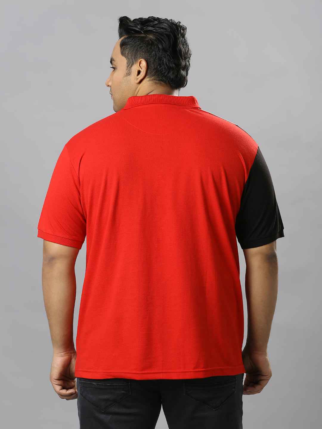 Men's Plus Size Cut & Sew Red and Grey T-shirt with Patch
