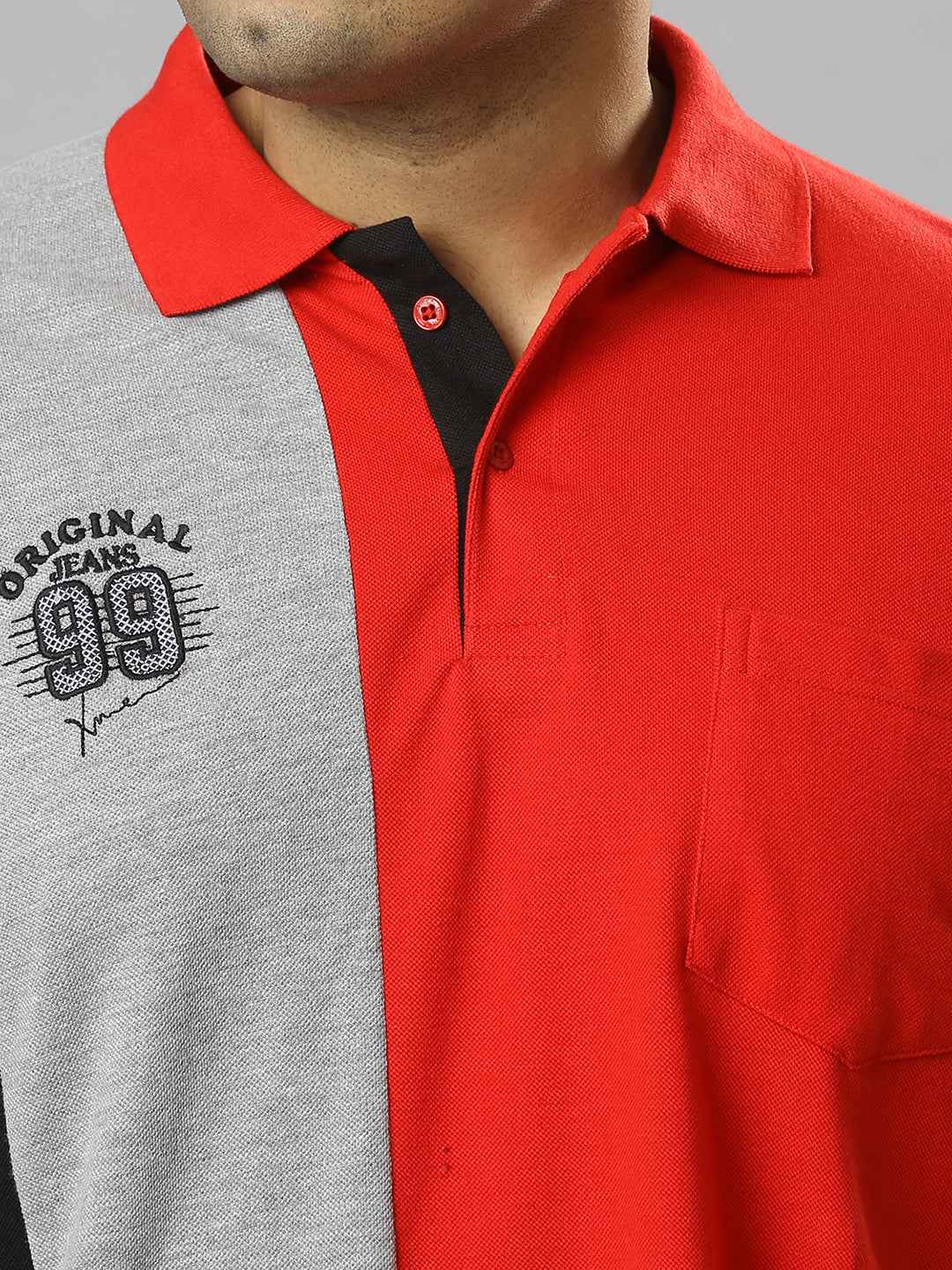 Men's Plus Size Cut & Sew Red and Grey T-shirt with Patch
