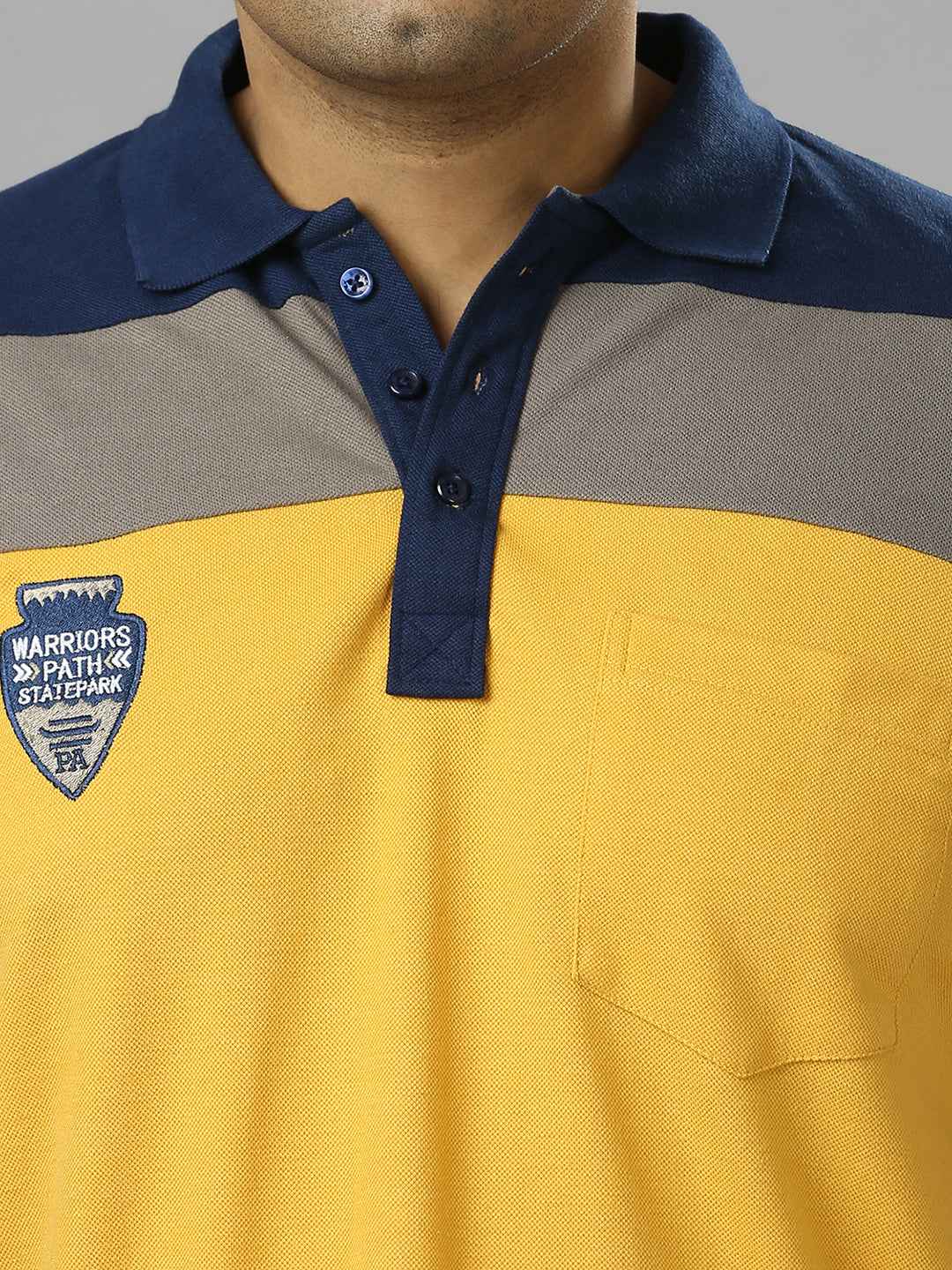 Men's Plus Size Cut & Sew Yellow T-shirt with sleeve Embroidery