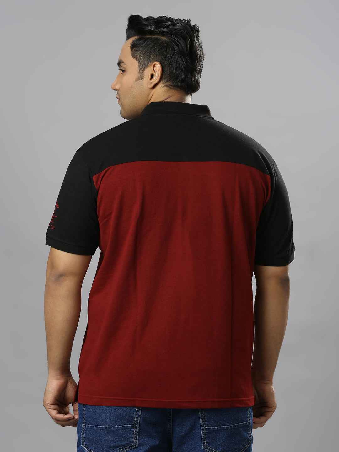 Men's Plus Size Cut & Sew Maroon T-shirt with sleeve Embroidery