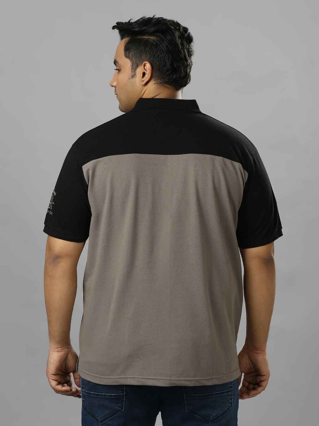 Men's Plus Size Cut & Sew Grey T-shirt with sleeve Embroidery