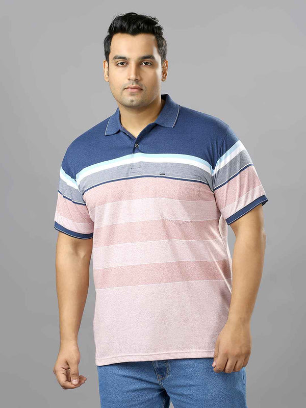 Men's Plus Size Stripped Collar Pink T-shirt