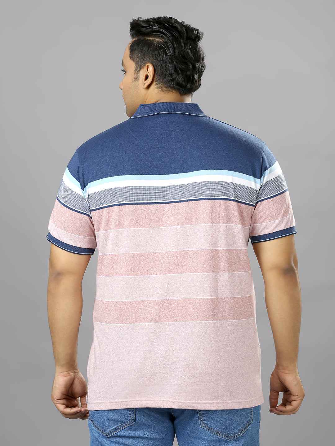 Men's Plus Size Stripped Collar Pink T-shirt