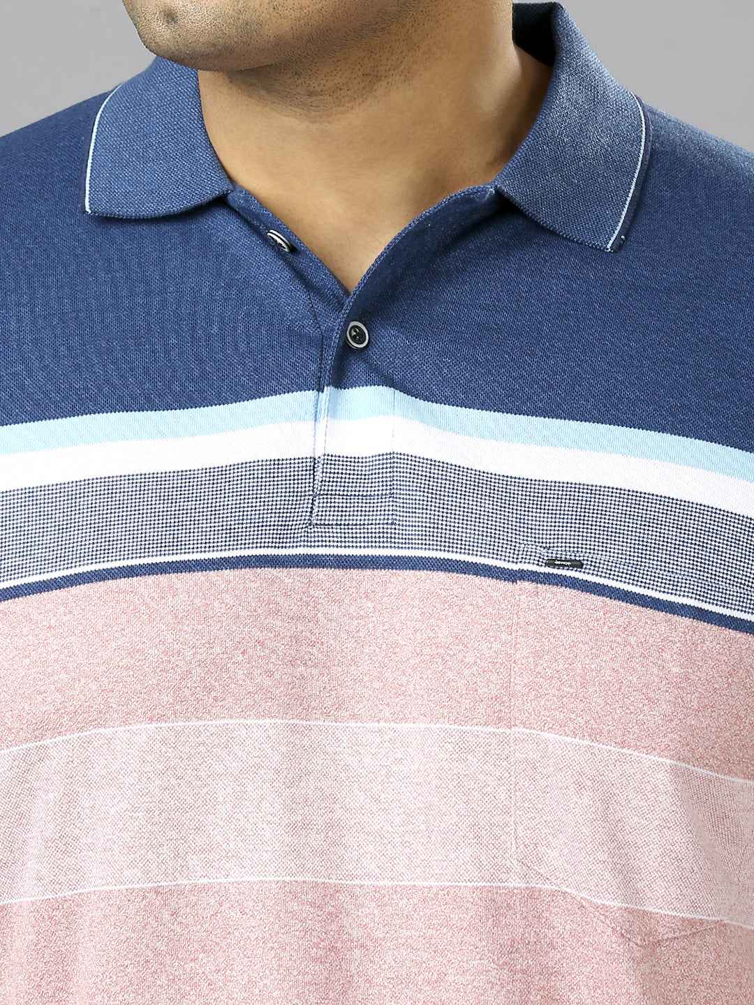 Men's Plus Size Stripped Collar Pink T-shirt