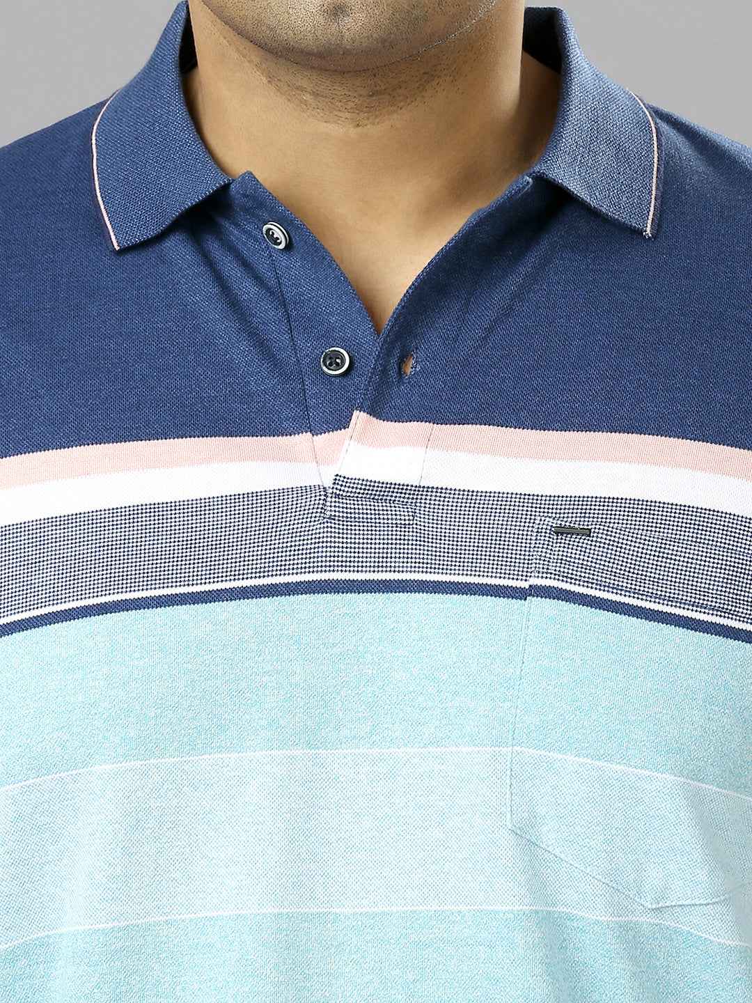 Men's Plus Size Stripped Collar Sky Blue T-shirt